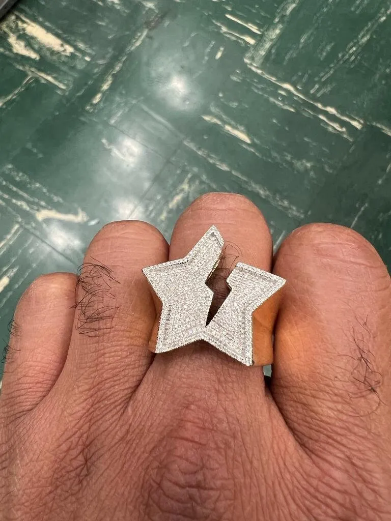 0.46Ct Diamond Star Ring, Mens 10k Yellow Gold Starburst Ring, Iced Out Star Ring, Unisex Ring 8.62 Grams, Pinky Ring, Mens Hip Hop Ring