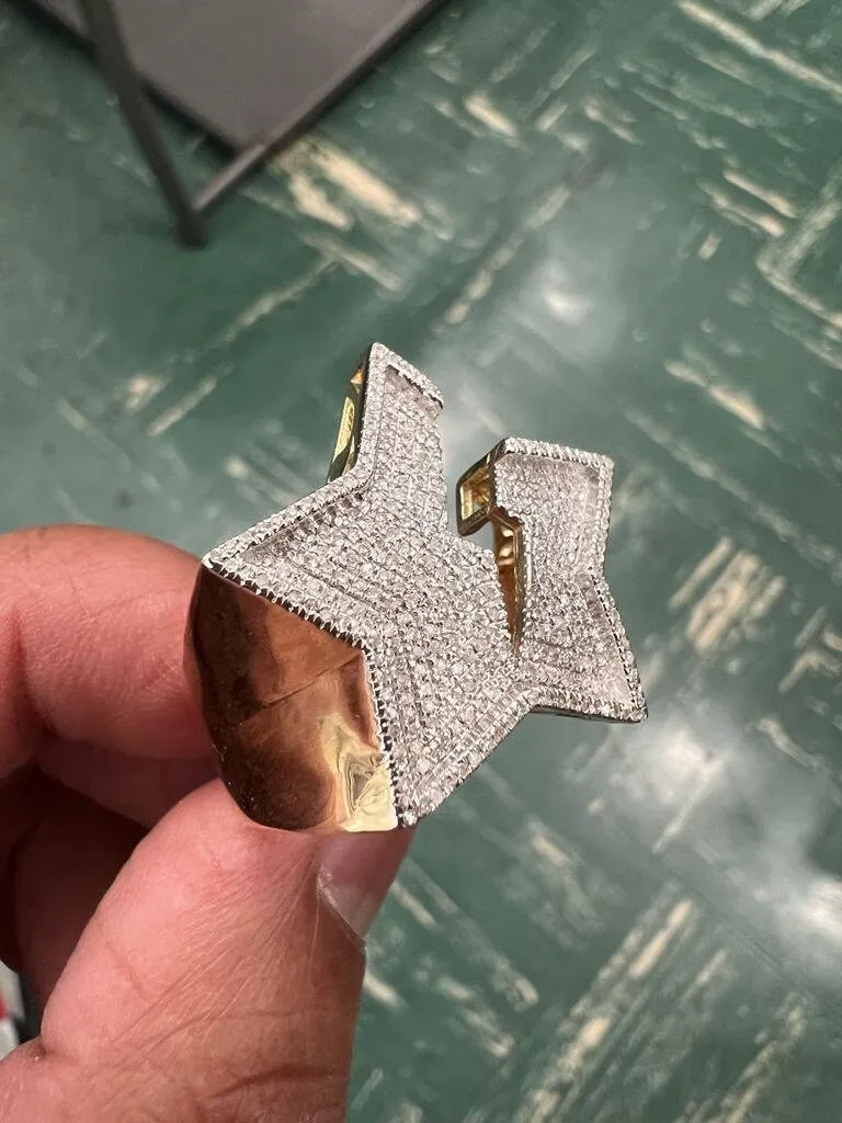 0.46Ct Diamond Star Ring, Mens 10k Yellow Gold Starburst Ring, Iced Out Star Ring, Unisex Ring 8.62 Grams, Pinky Ring, Mens Hip Hop Ring