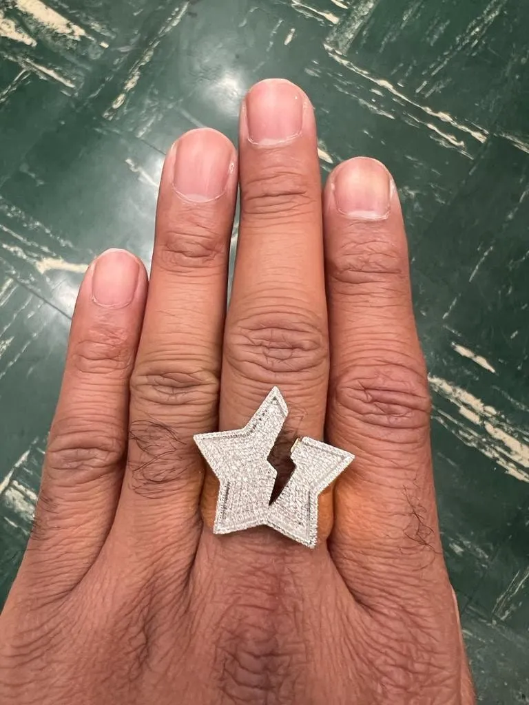 0.46Ct Diamond Star Ring, Mens 10k Yellow Gold Starburst Ring, Iced Out Star Ring, Unisex Ring 8.62 Grams, Pinky Ring, Mens Hip Hop Ring