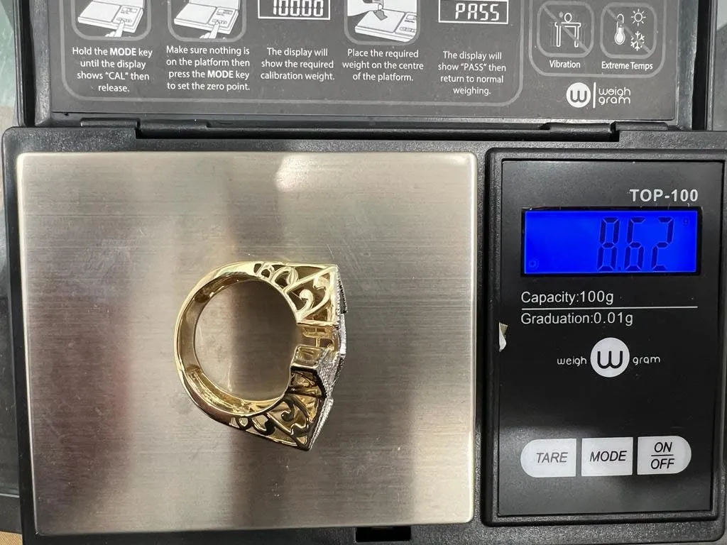 0.46Ct Diamond Star Ring, Mens 10k Yellow Gold Starburst Ring, Iced Out Star Ring, Unisex Ring 8.62 Grams, Pinky Ring, Mens Hip Hop Ring