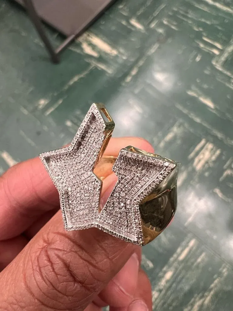 0.46Ct Diamond Star Ring, Mens 10k Yellow Gold Starburst Ring, Iced Out Star Ring, Unisex Ring 8.62 Grams, Pinky Ring, Mens Hip Hop Ring