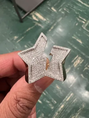 0.46Ct Diamond Star Ring, Mens 10k Yellow Gold Starburst Ring, Iced Out Star Ring, Unisex Ring 8.62 Grams, Pinky Ring, Mens Hip Hop Ring