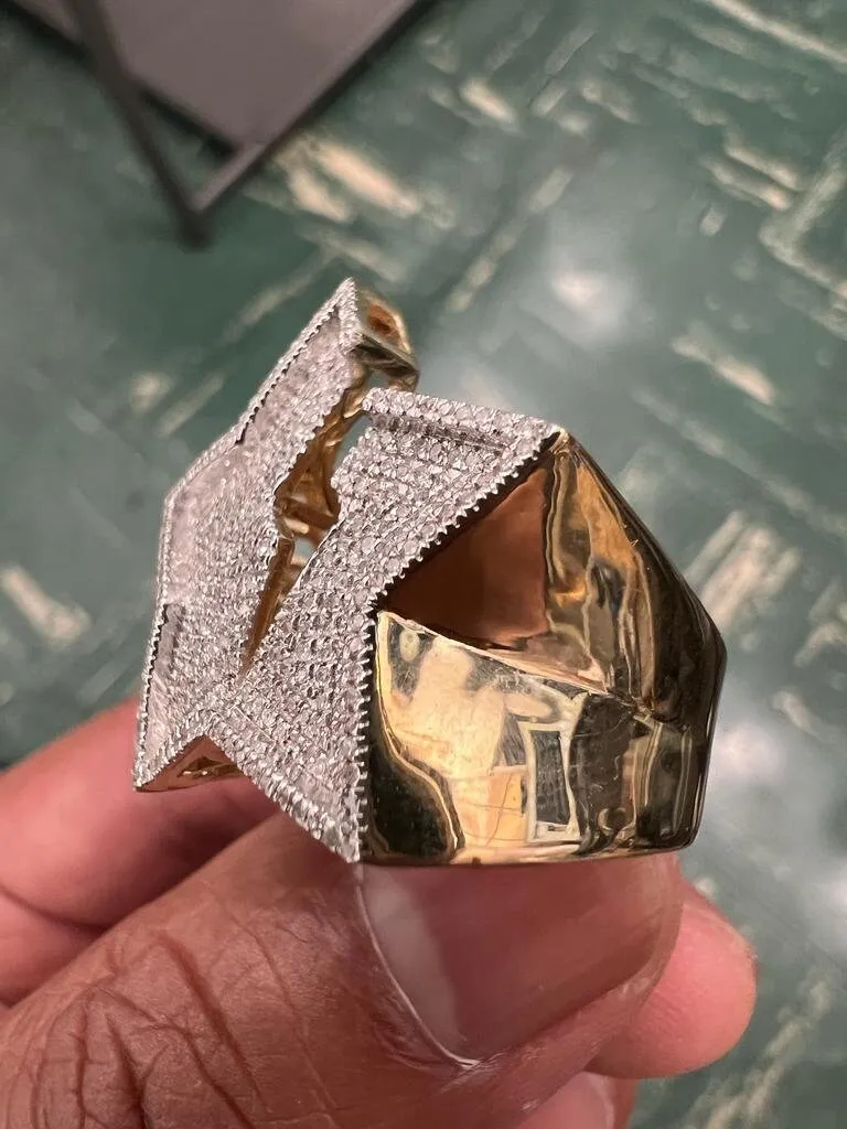 0.46Ct Diamond Star Ring, Mens 10k Yellow Gold Starburst Ring, Iced Out Star Ring, Unisex Ring 8.62 Grams, Pinky Ring, Mens Hip Hop Ring