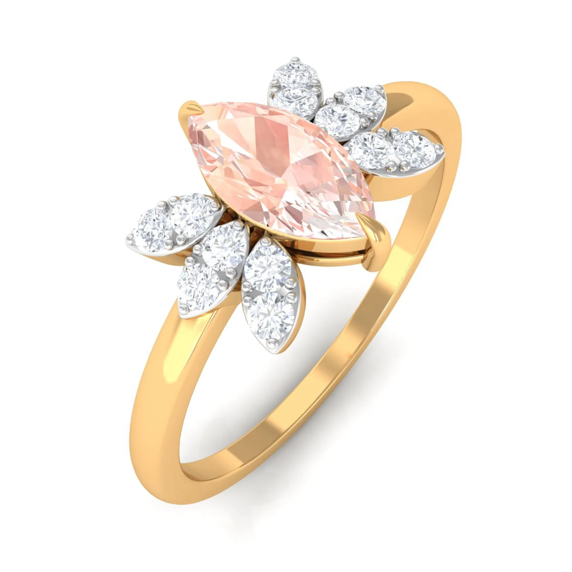 1 Ct Marquise Morganite and Diamond Engagement Ring