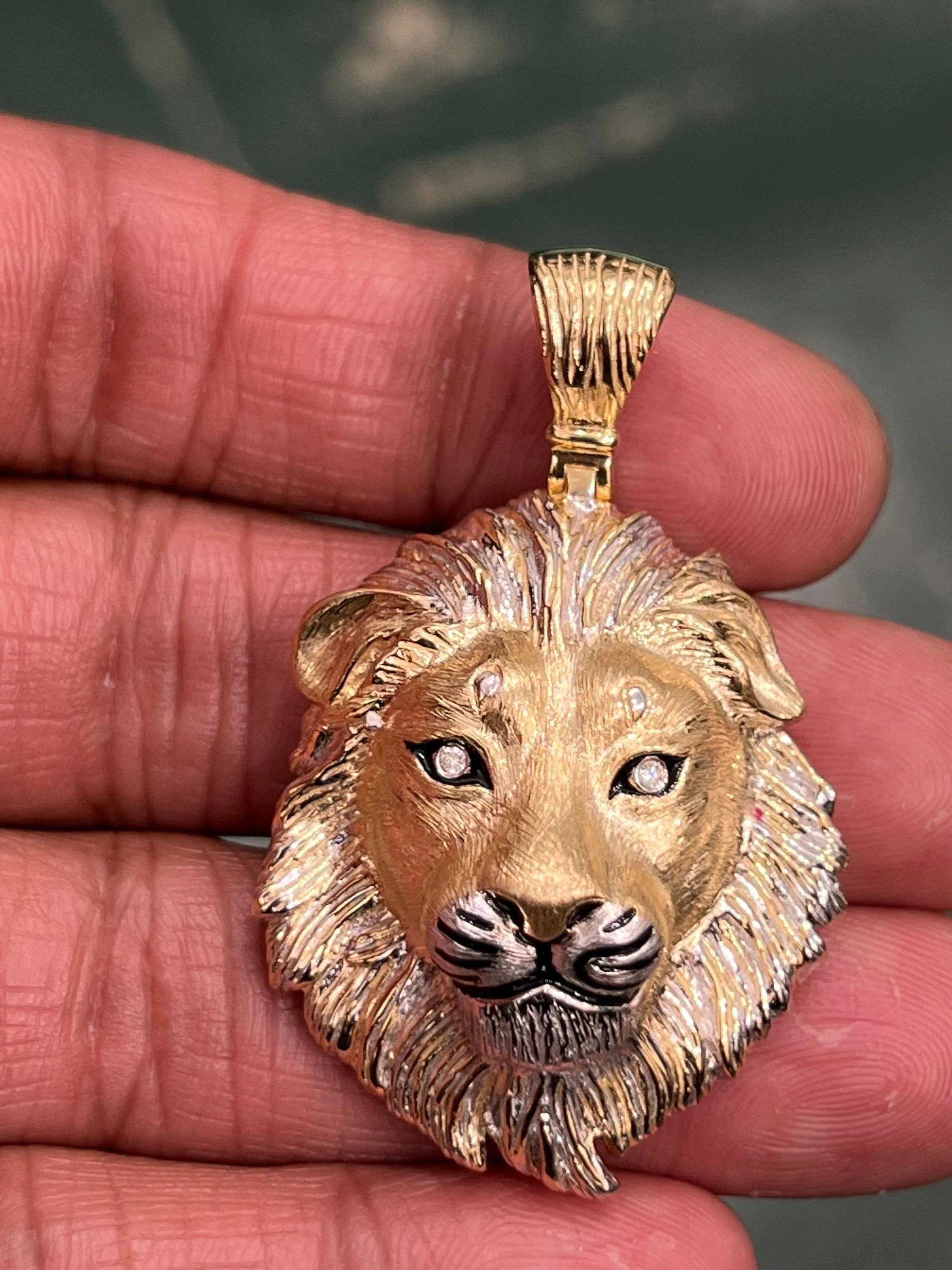 10k Yellow Gold Diamond Lion 3D Pendant/ Men's Lion Pendant/ Handmade Pendant/ Men's Charm Pendant One Of a Kind