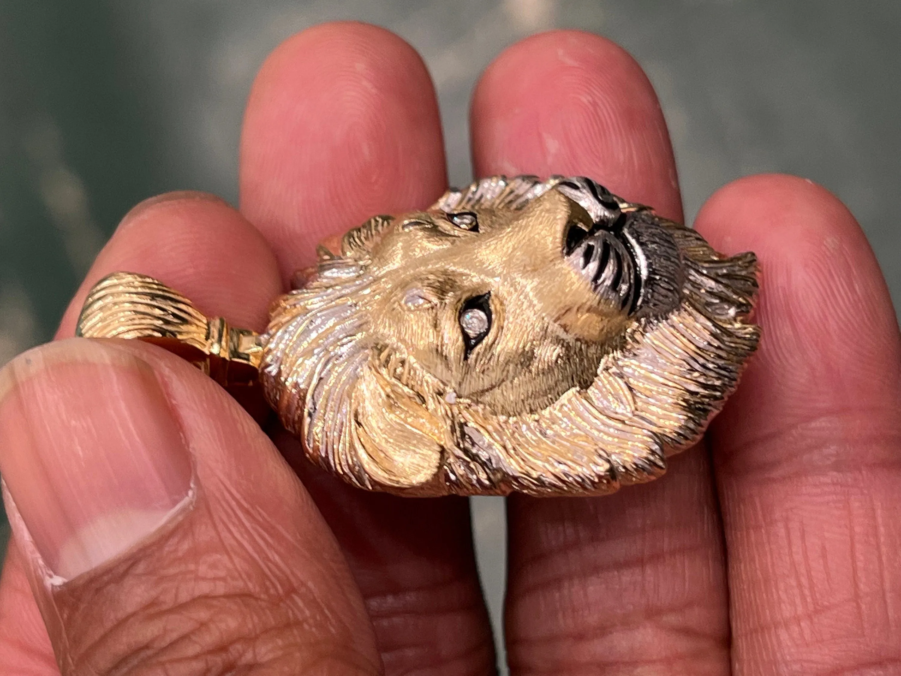 10k Yellow Gold Diamond Lion 3D Pendant/ Men's Lion Pendant/ Handmade Pendant/ Men's Charm Pendant One Of a Kind