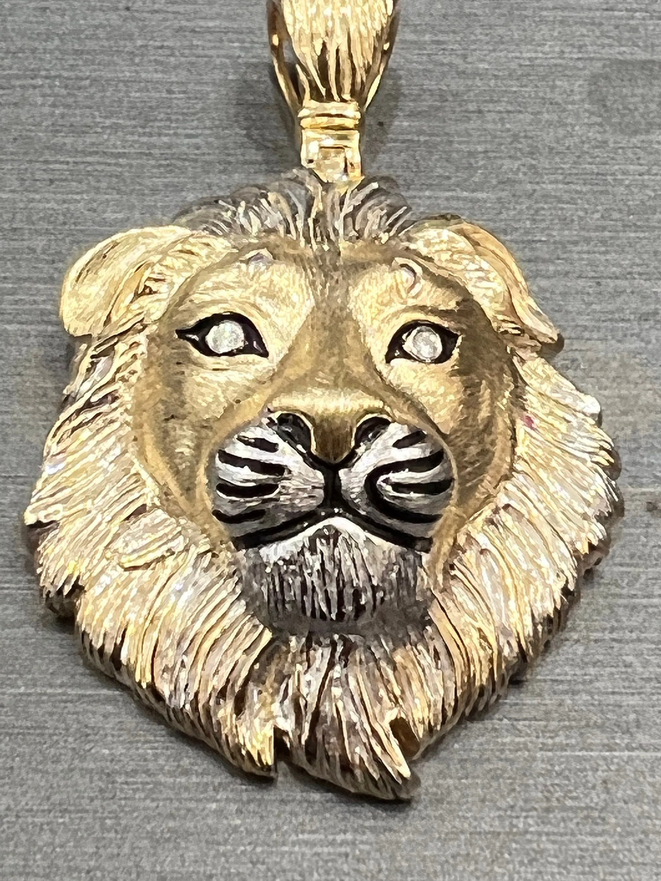 10k Yellow Gold Diamond Lion 3D Pendant/ Men's Lion Pendant/ Handmade Pendant/ Men's Charm Pendant One Of a Kind