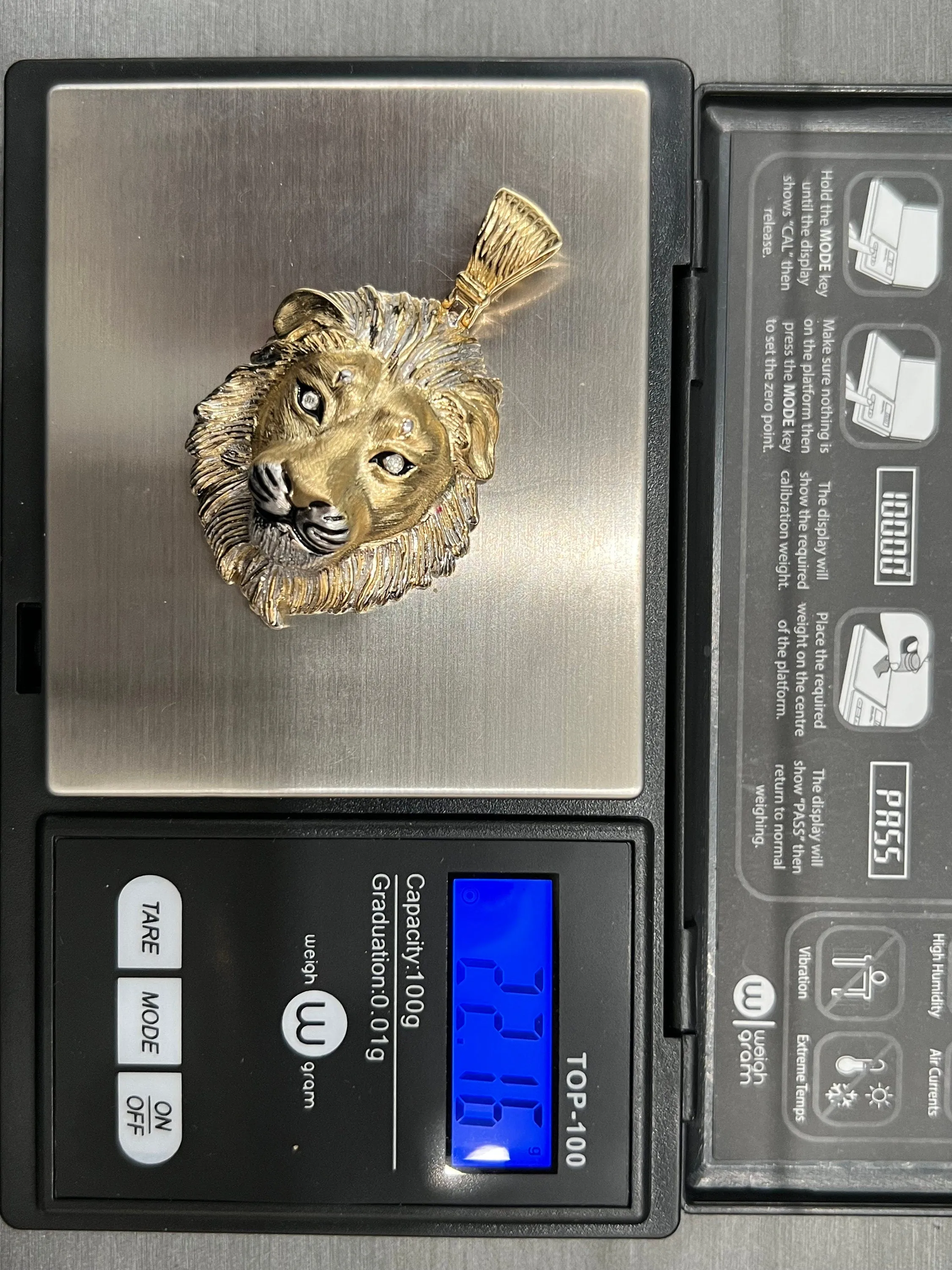10k Yellow Gold Diamond Lion 3D Pendant/ Men's Lion Pendant/ Handmade Pendant/ Men's Charm Pendant One Of a Kind