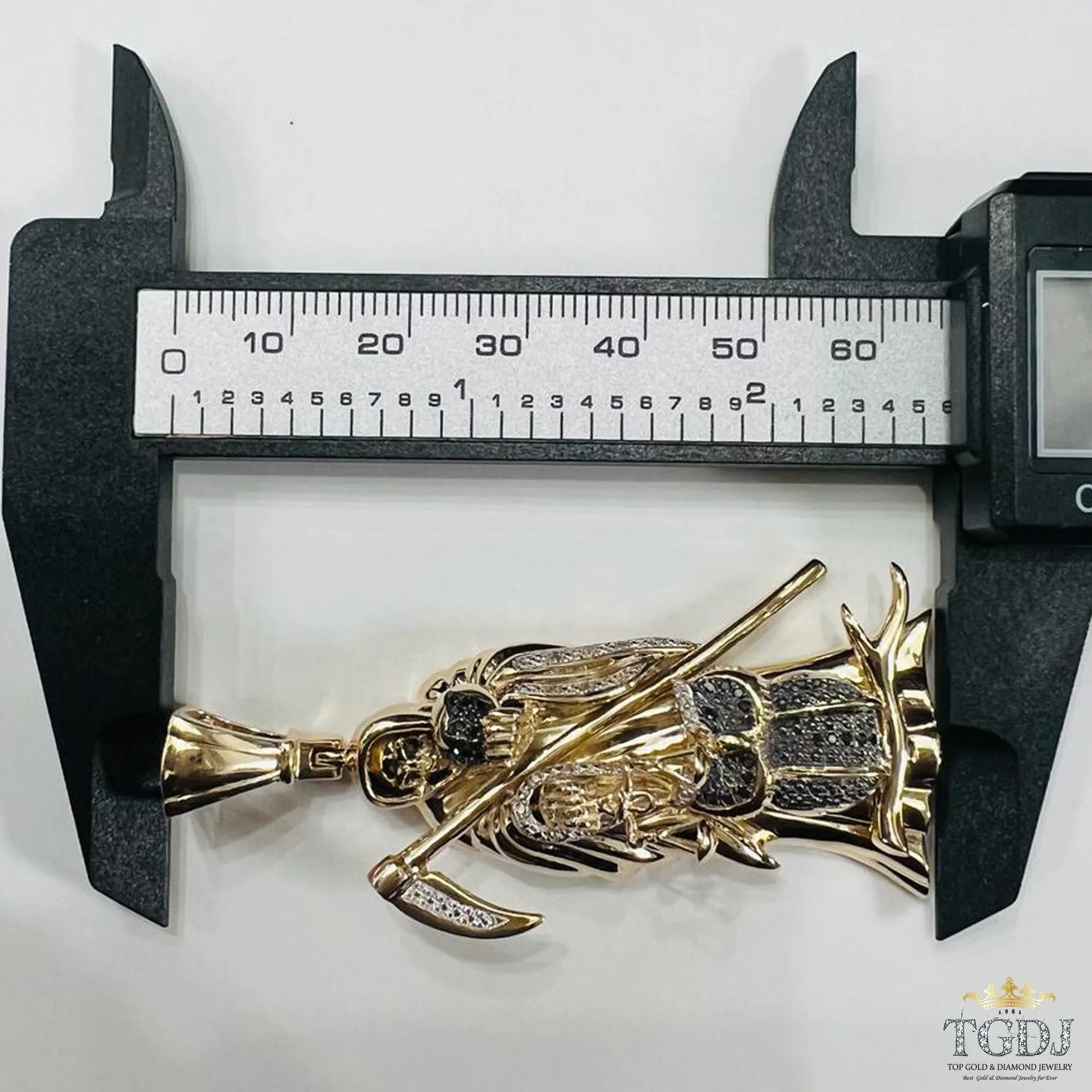 10k Yellow Gold Diamond Santa Muerte Grim Reaper 0.20ct Diamond Pendant, Holy Death Santa Muerte, Gold Santa Muerte- Custom jewelry