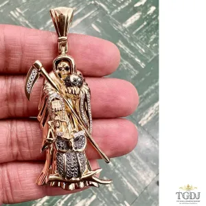 10k Yellow Gold Diamond Santa Muerte Grim Reaper 0.20ct Diamond Pendant, Holy Death Santa Muerte, Gold Santa Muerte- Custom jewelry