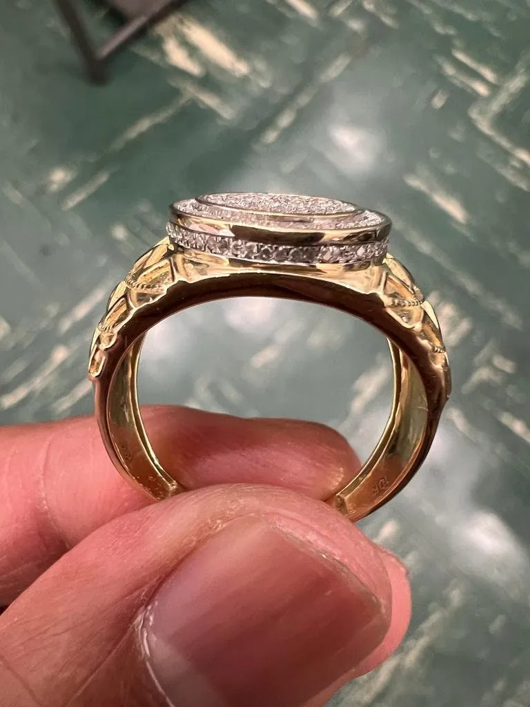 10K Yellow Gold Hip Hop Diamond Men's Ring Super Iced Out Large Round Simulated Real Diamond Ring Band 0.35Ct 5.47 Grams  Size 10