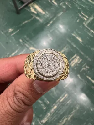 10K Yellow Gold Hip Hop Diamond Men's Ring Super Iced Out Large Round Simulated Real Diamond Ring Band 0.35Ct 5.47 Grams  Size 10