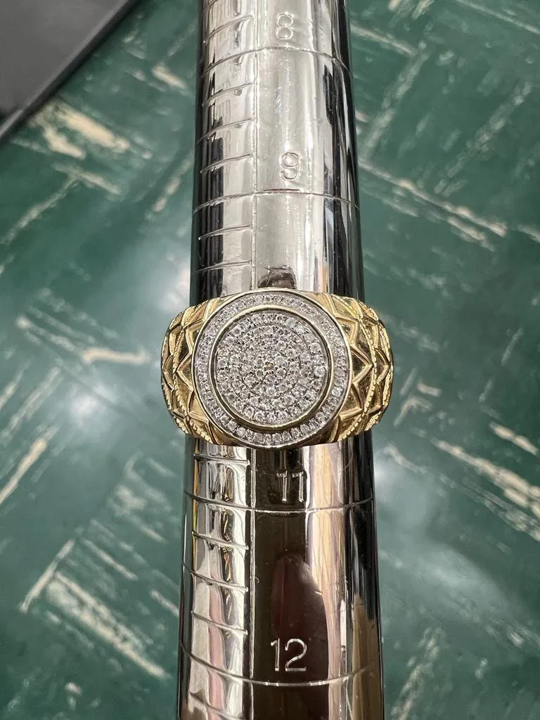 10K Yellow Gold Hip Hop Diamond Men's Ring Super Iced Out Large Round Simulated Real Diamond Ring Band 0.35Ct 5.47 Grams  Size 10