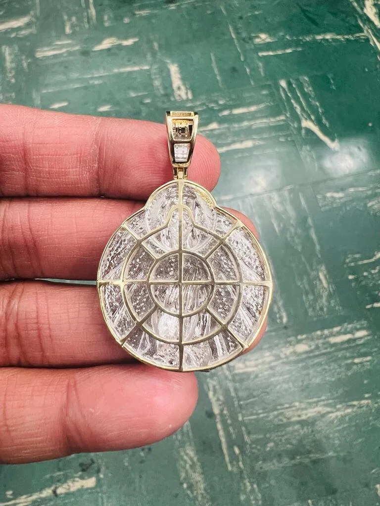 10K Yellow Gold Jesus Head with Praying Hands Medallion Diamond Pendant 0.48 CT, Men Medallion Cross Crucifix Jesus Christ Pendant Charm