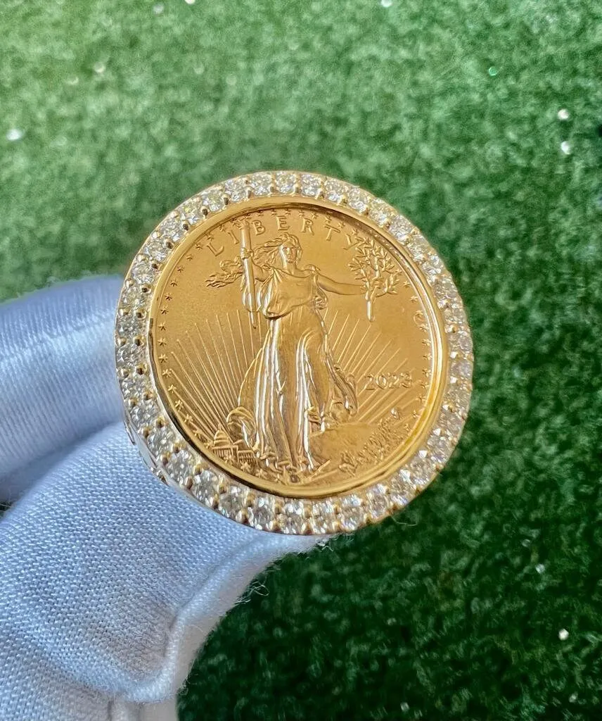 10K Yellow Gold Liberty Coin Ring, American Liberty Coin Genuine Diamond Ring 0.95 Ct, 25.23 Grams Size 10, Mens Finger Ring, Gift for Him