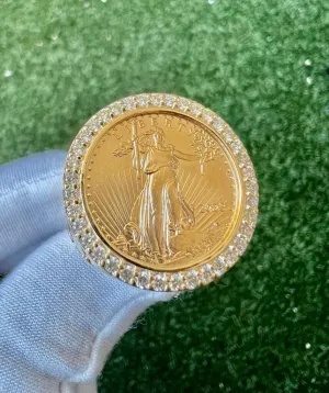 10K Yellow Gold Liberty Coin Ring, American Liberty Coin Genuine Diamond Ring 0.95 Ct, 25.23 Grams Size 10, Mens Finger Ring, Gift for Him