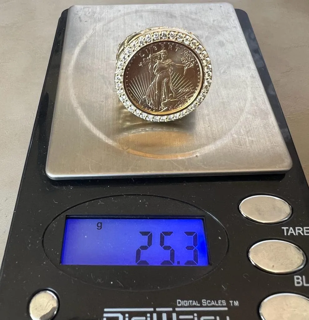 10K Yellow Gold Liberty Coin Ring, American Liberty Coin Genuine Diamond Ring 0.95 Ct, 25.23 Grams Size 10, Mens Finger Ring, Gift for Him