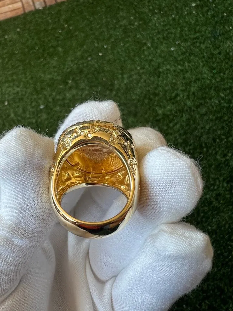 10K Yellow Gold Liberty Coin Ring, American Liberty Coin Genuine Diamond Ring 0.95 Ct, 25.23 Grams Size 10, Mens Finger Ring, Gift for Him