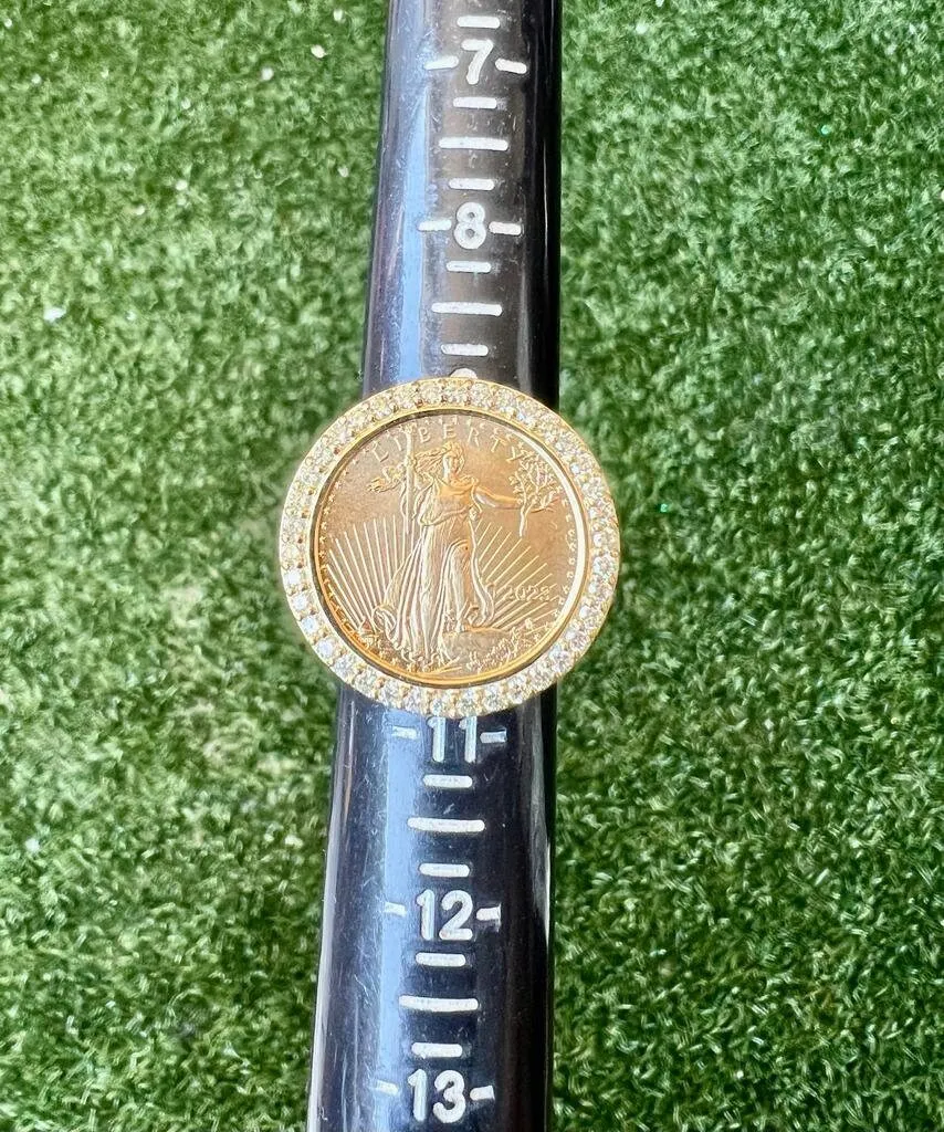 10K Yellow Gold Liberty Coin Ring, American Liberty Coin Genuine Diamond Ring 0.95 Ct, 25.23 Grams Size 10, Mens Finger Ring, Gift for Him