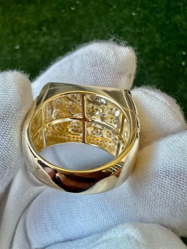 10K Yellow Gold Mens Round Cut Diamond Nugget Style Pave Set Pinky Ring 0.65 Ct Iced Out Ring, Pinky Ring, Mens Hip Hop Ring