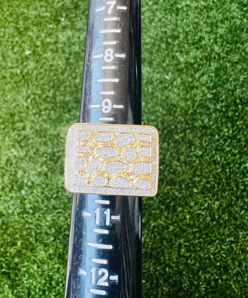 10K Yellow Gold Mens Round Cut Diamond Nugget Style Pave Set Pinky Ring 0.65 Ct Iced Out Ring, Pinky Ring, Mens Hip Hop Ring