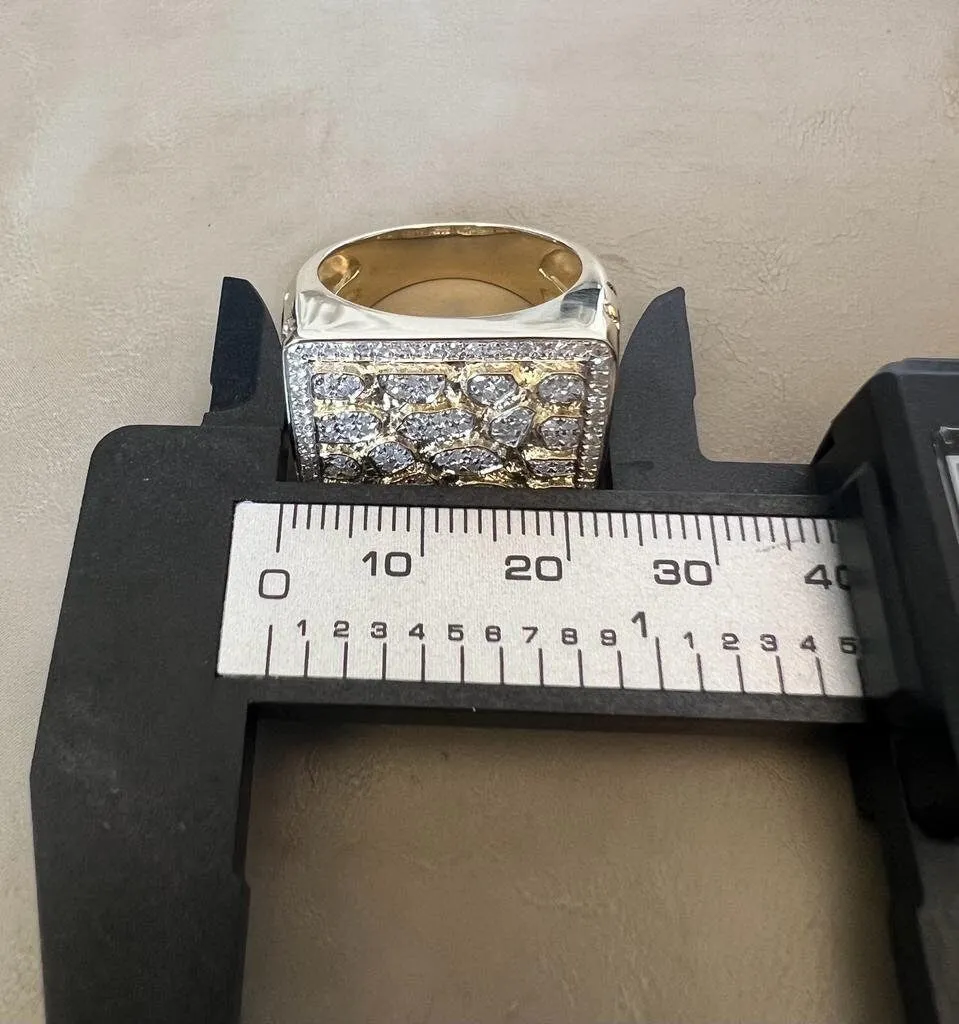 10K Yellow Gold Mens Round Cut Diamond Nugget Style Pave Set Pinky Ring 0.65 Ct Iced Out Ring, Pinky Ring, Mens Hip Hop Ring