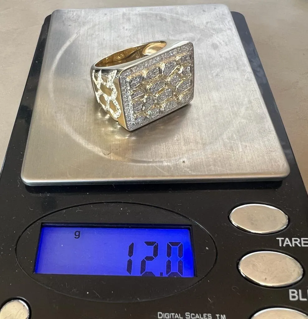 10K Yellow Gold Mens Round Cut Diamond Nugget Style Pave Set Pinky Ring 0.65 Ct Iced Out Ring, Pinky Ring, Mens Hip Hop Ring