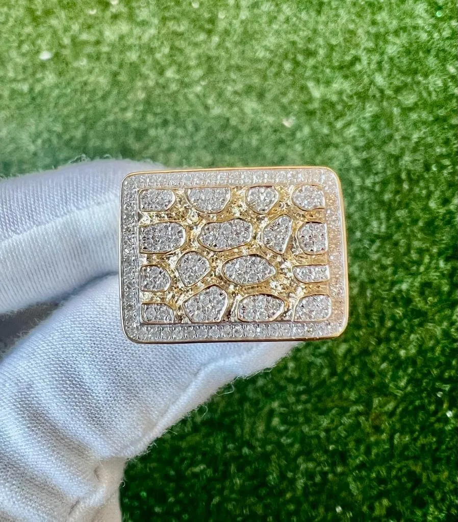 10K Yellow Gold Mens Round Cut Diamond Nugget Style Pave Set Pinky Ring 0.65 Ct Iced Out Ring, Pinky Ring, Mens Hip Hop Ring