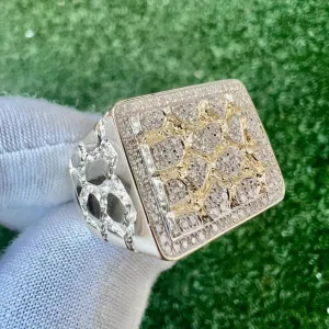 10K Yellow Gold Mens Round Cut Diamond Nugget Style Pave Set Pinky Ring 0.65 Ct Iced Out Ring, Pinky Ring, Mens Hip Hop Ring