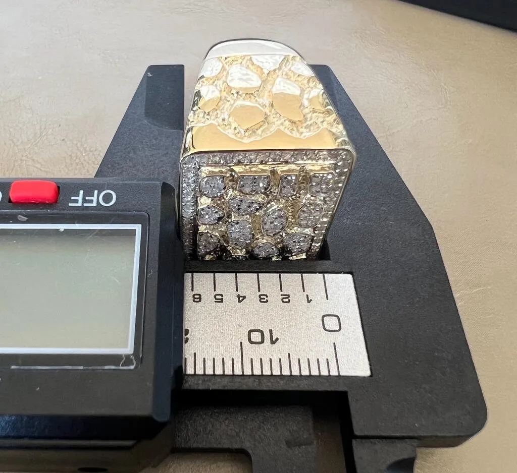 10K Yellow Gold Mens Round Cut Diamond Nugget Style Pave Set Pinky Ring 0.65 Ct Iced Out Ring, Pinky Ring, Mens Hip Hop Ring
