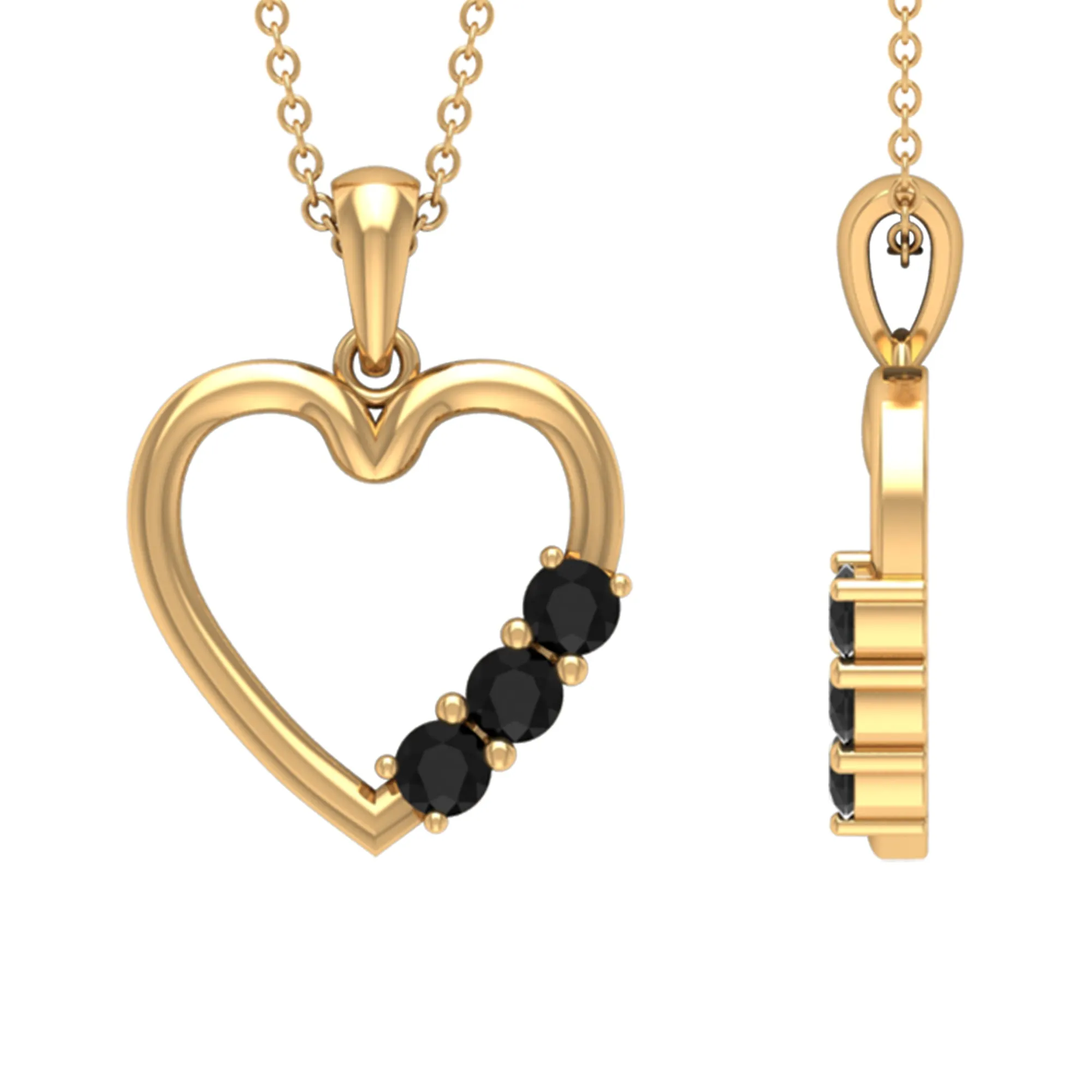 1/4 CT Simple Black Onyx and Gold Heart Pendant