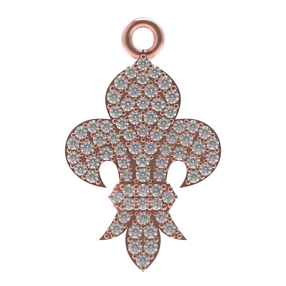 14k Gold Natural Micro Pave Diamond Fleur De Lis Connector Charm Finding Jewelry