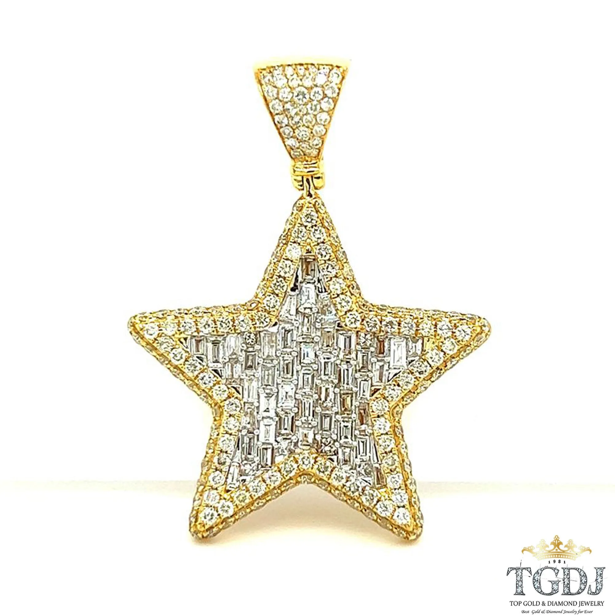 14k Yellow Gold Diamond 1.65ct Diamond Star Diamond Pendant (SI1 Clarity; G-H Color) | Custom Jewelry