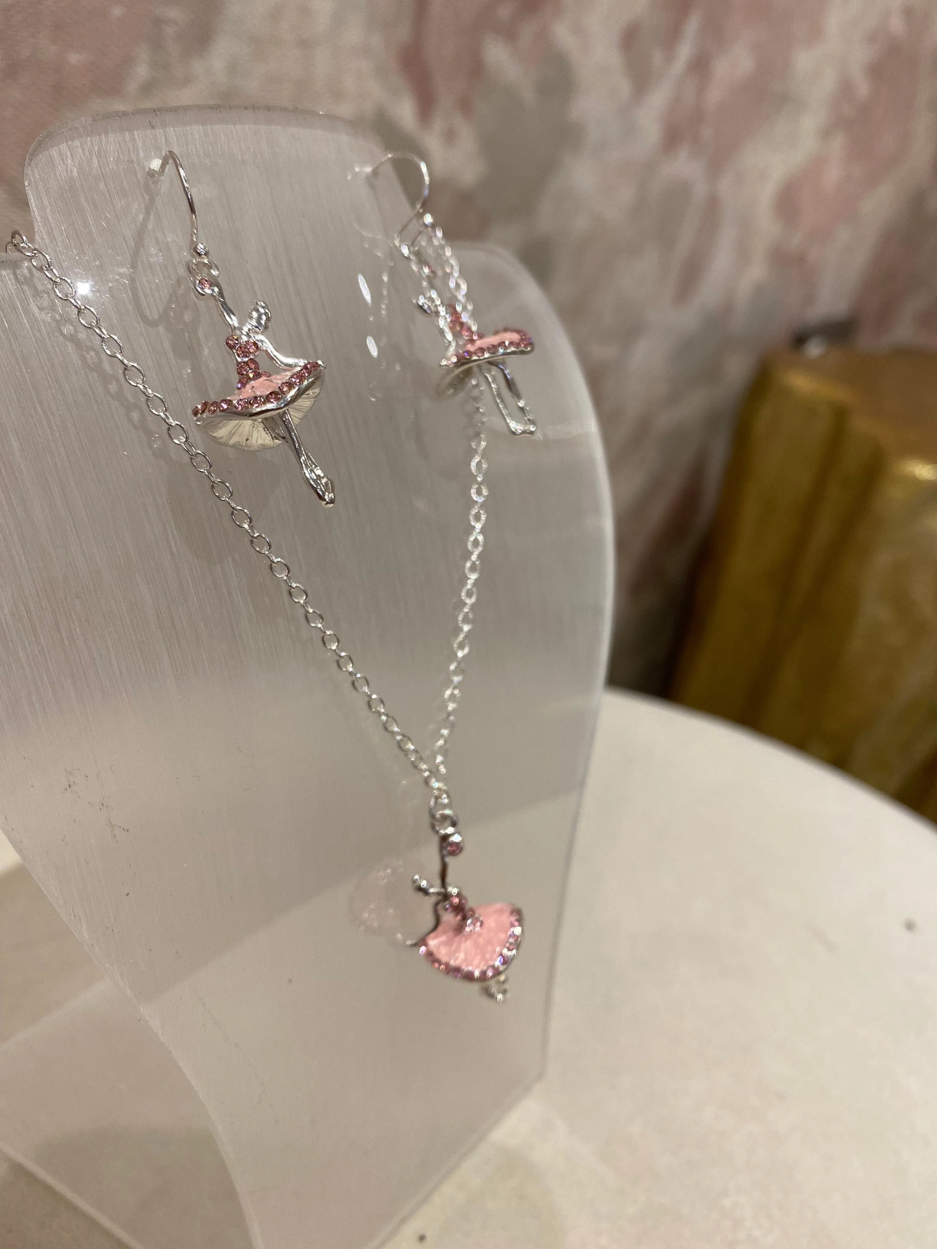 3D Ballerina Necklace & Earring Set