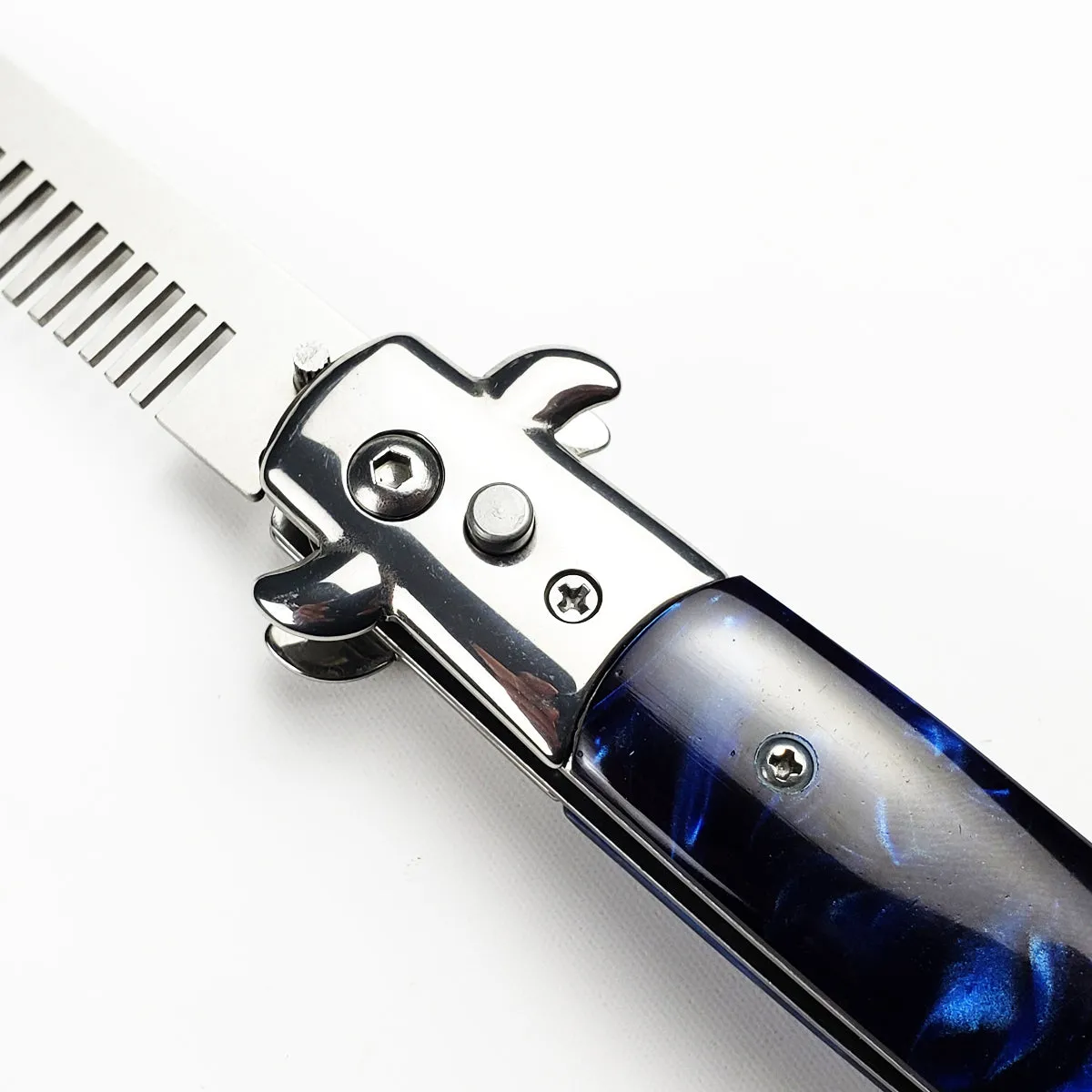 9 1/2" Button Press Blade Comb Faux Blue Marble