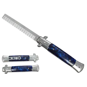 9 1/2" Button Press Blade Comb Faux Blue Marble