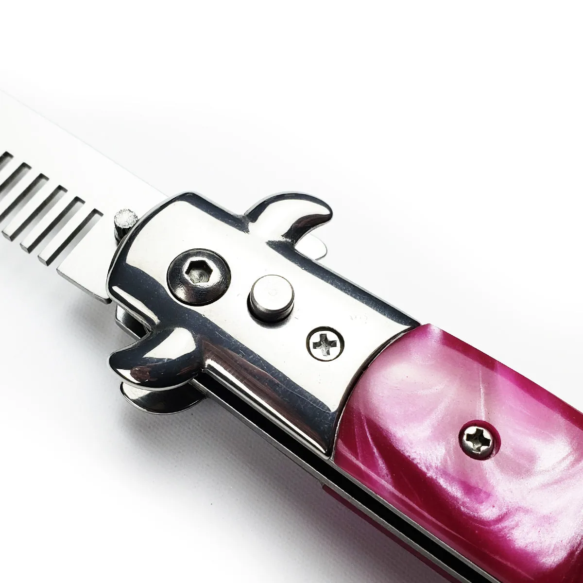 9 1/2" Button Press Blade Comb Faux Pink Marble