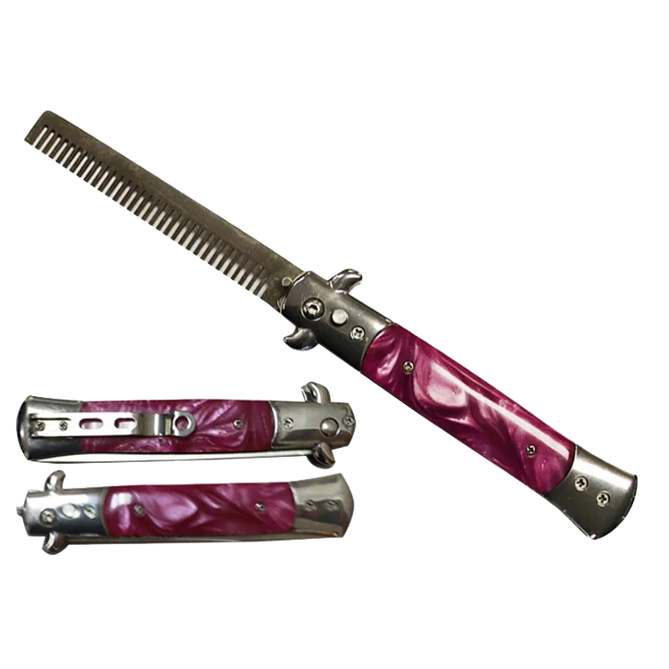9 1/2" Button Press Blade Comb Faux Pink Marble