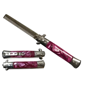 9 1/2" Button Press Blade Comb Faux Pink Marble