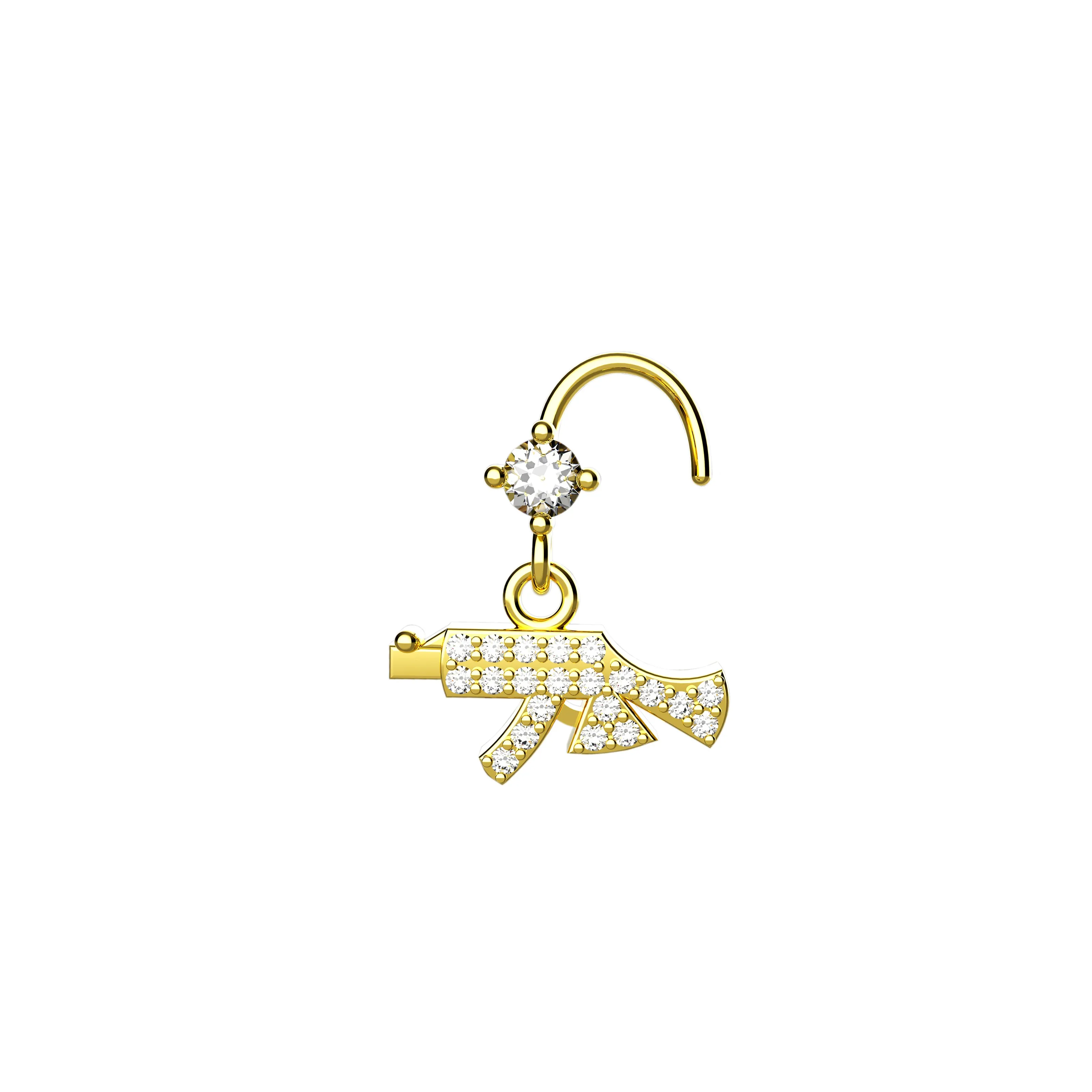 AK-47 Dangle Nose Ring – Gun Nose Piercing Jewelry in 14K Gold