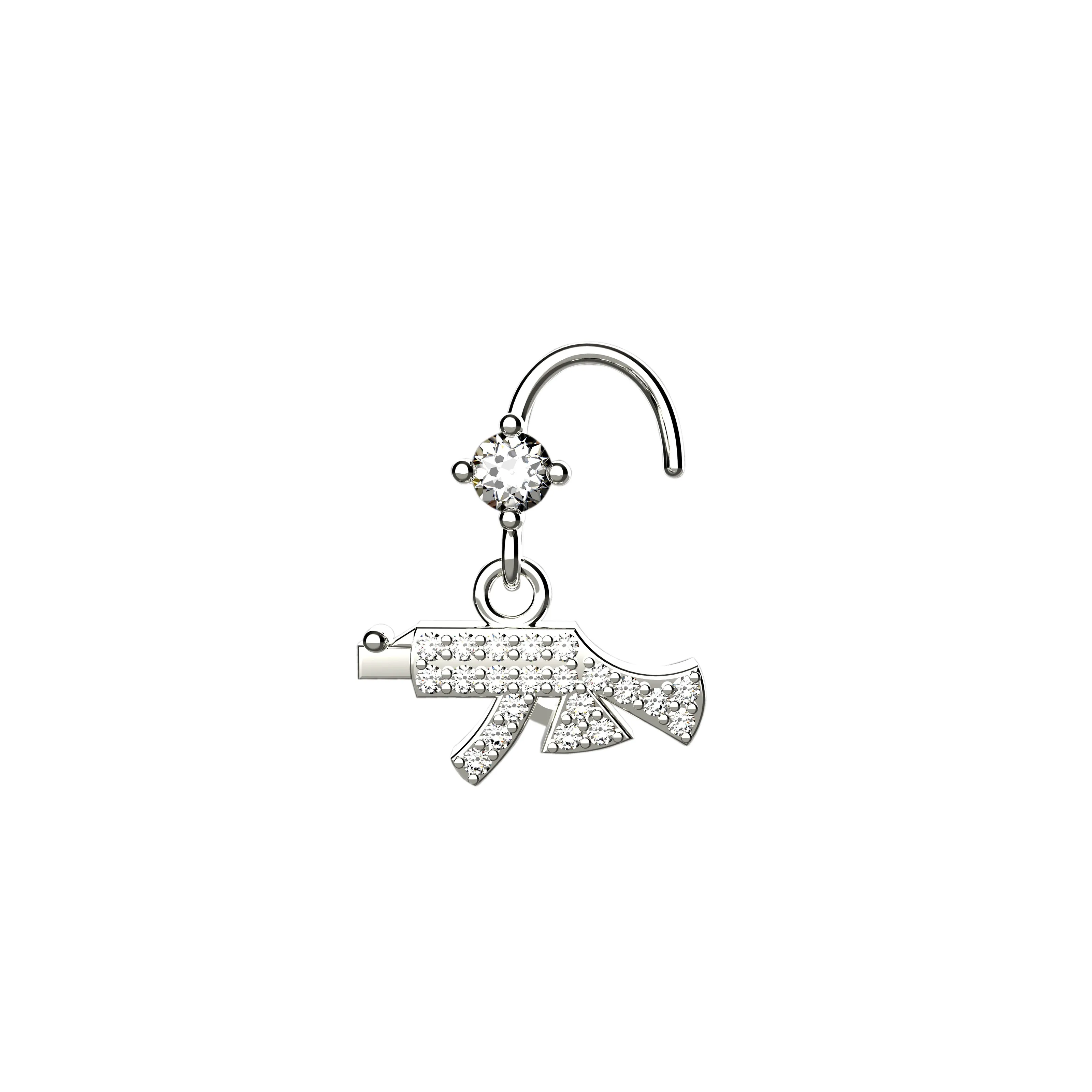 AK-47 Dangle Nose Ring – Gun Nose Piercing Jewelry in 14K Gold