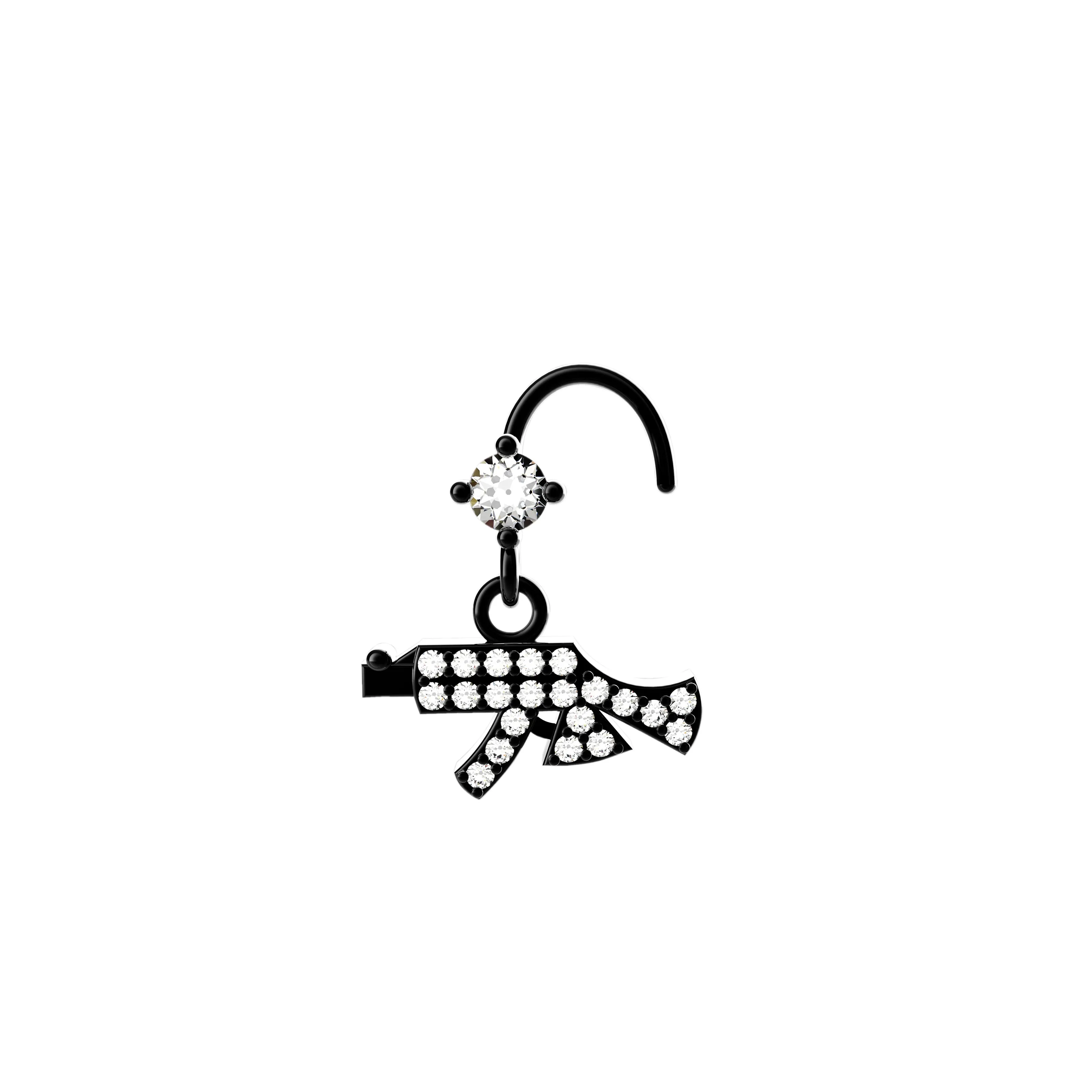 AK-47 Dangle Nose Ring – Gun Nose Piercing Jewelry in 14K Gold