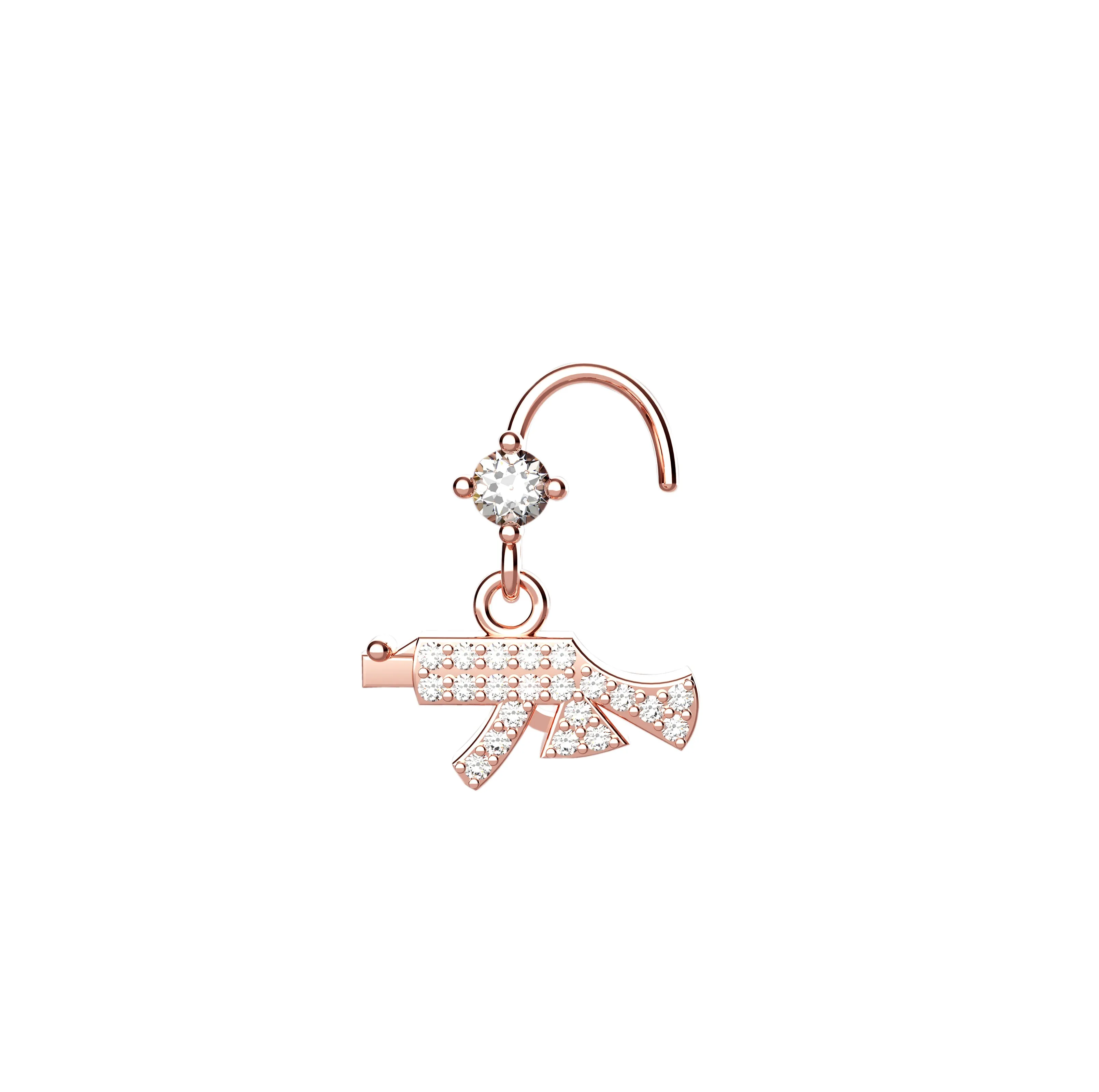 AK-47 Dangle Nose Ring – Gun Nose Piercing Jewelry in 14K Gold