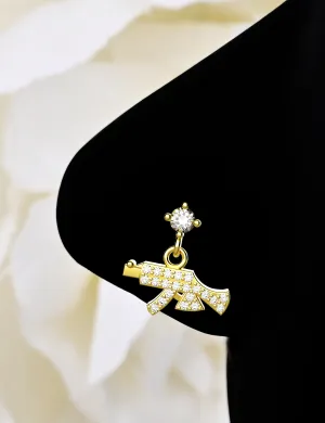 AK-47 Dangle Nose Ring – Gun Nose Piercing Jewelry in 14K Gold