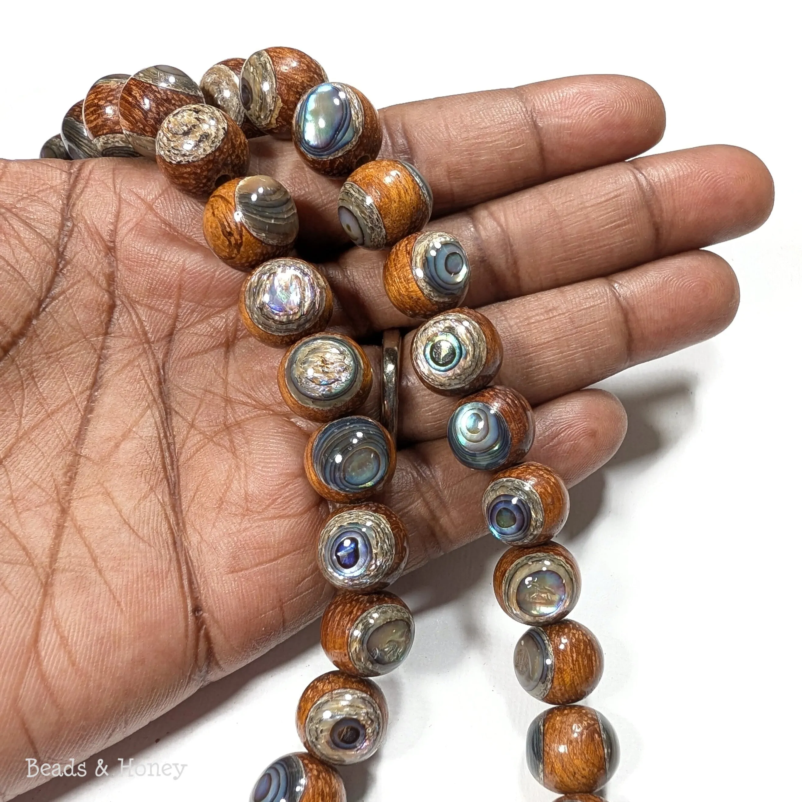 Bayong Wood with Abalone Shell Inlay Round 12mm (8-Inch Strand)