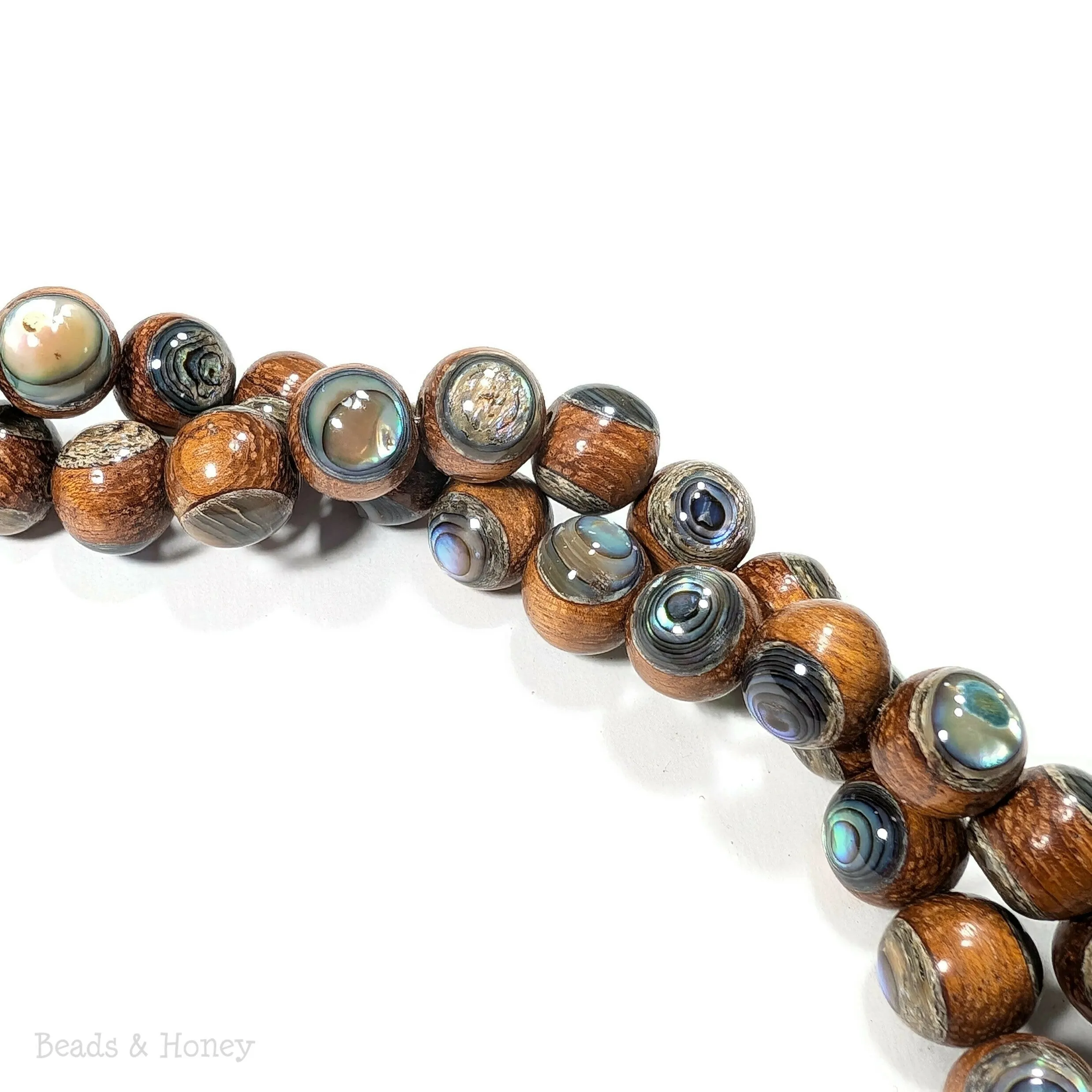 Bayong Wood with Abalone Shell Inlay Round 12mm (8-Inch Strand)