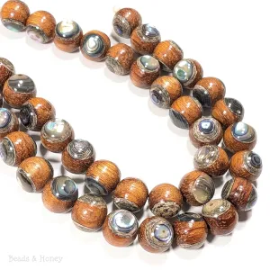 Bayong Wood with Abalone Shell Inlay Round 12mm (8-Inch Strand)
