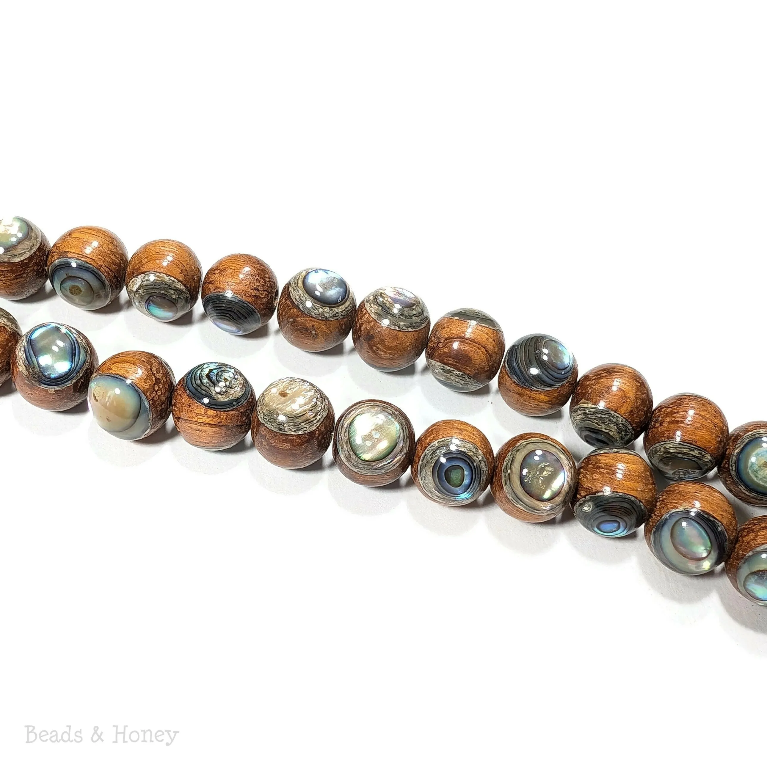 Bayong Wood with Abalone Shell Inlay Round 12mm (8-Inch Strand)