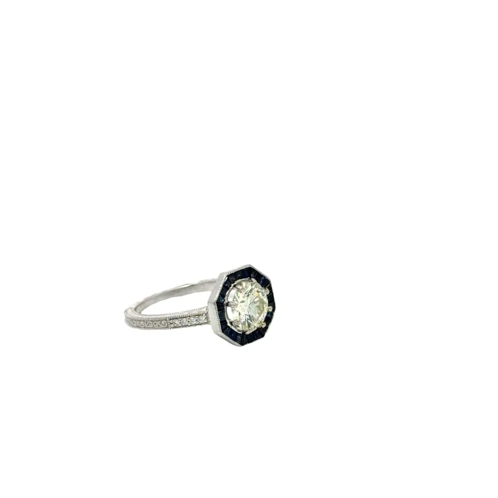 Blue Sapphire Octagon Ring With Diamonds