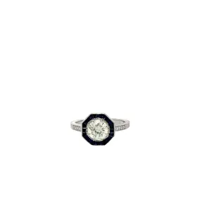 Blue Sapphire Octagon Ring With Diamonds